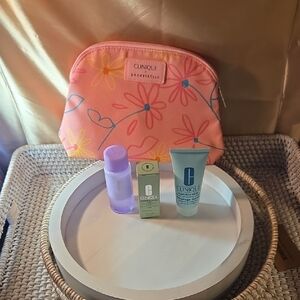 Clinique Pink Floral Bag with Skincare Trio